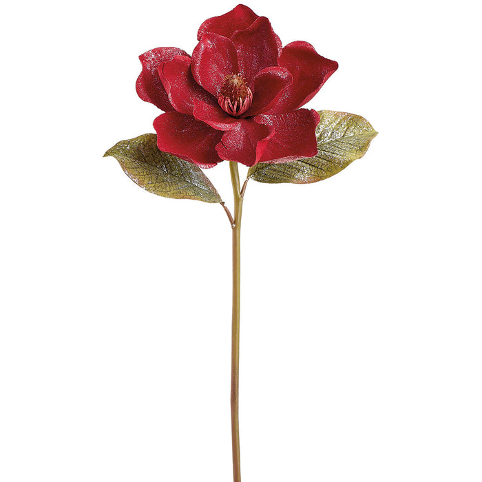 22.5" Glittered Artificial Magnolia Flower Stem -Red (Pack of 12) - XFS731-RE
