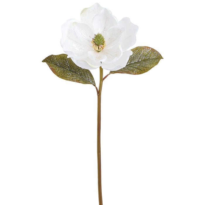 22.5" Glittered Artificial Magnolia Flower Stem -White (Pack of 12) - XFS731-WH