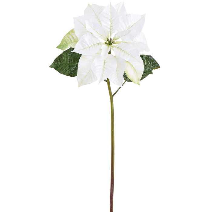 23" Glittered Artificial Poinsettia Flower Stem -White (Pack of 12) - XFS733-WH