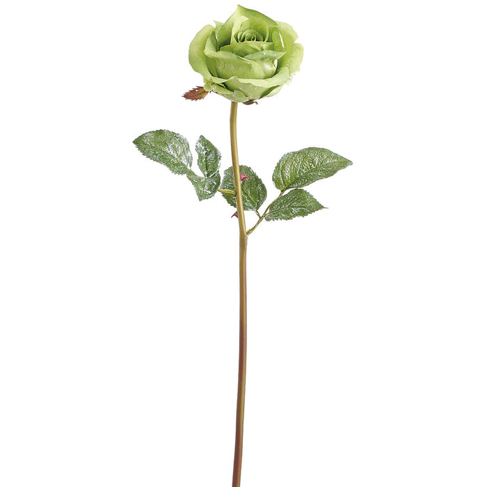 21.5" Glittered Artificial Rose Flower Stem -Green (Pack of 12) - XFS735-GR