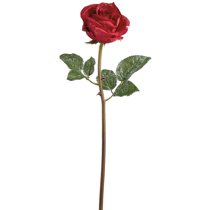 21.5" Glittered Artificial Rose Flower Stem -Red (Pack of 12) - XFS735-RE