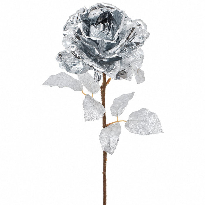 26" Metallic Artificial Rose Flower Stem -Silver (Pack of 24) - XFS737-SI