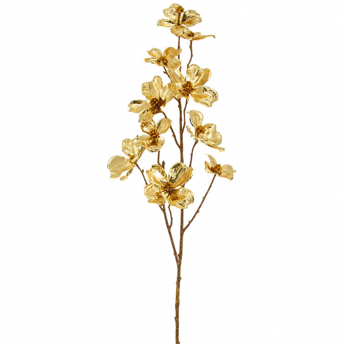 32" Metallic Artificial Dogwood Blossom Flower Stem -Gold (Pack of 12) - XFS740-GO