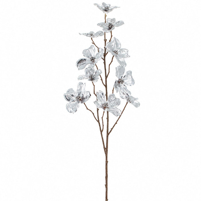 32" Metallic Artificial Dogwood Blossom Flower Stem -Silver (Pack of 12) - XFS740-SI