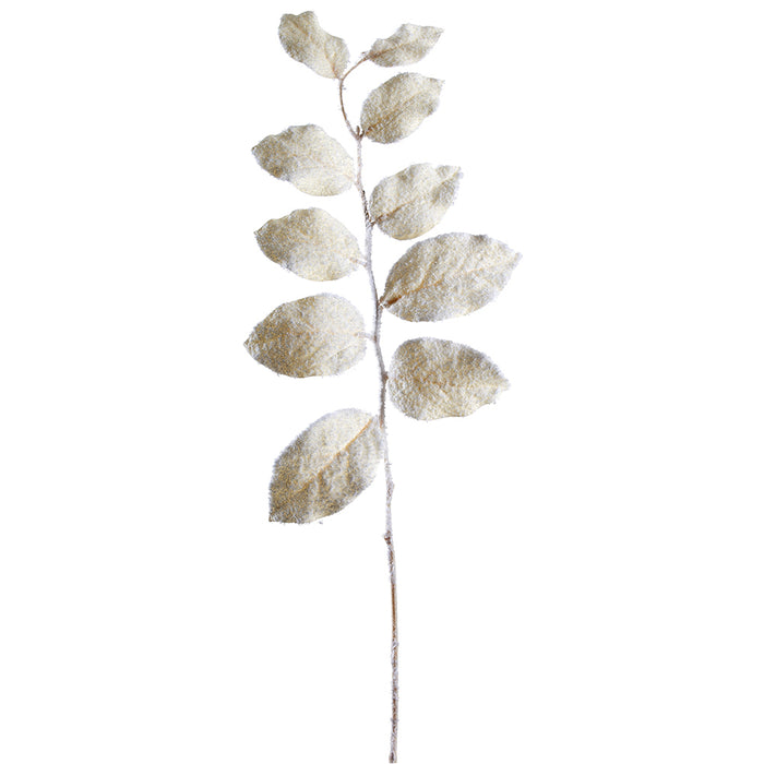 31" Snowed Artificial Wintergreen Leaf Stem -Cream (pack of 12) - XFS755-CR/SN