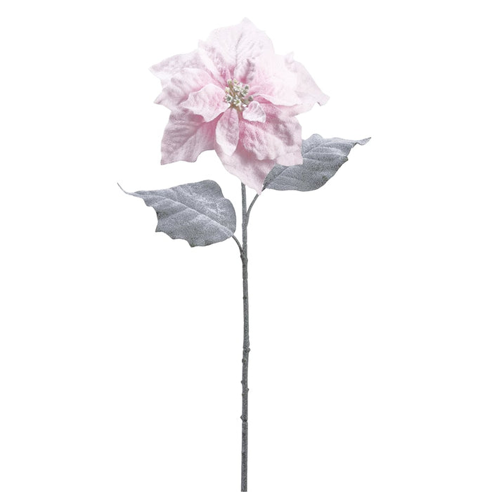 27" Flocked Artificial Poinsettia Flower Stem -Pink (Pack of 12) - XFS765-PK