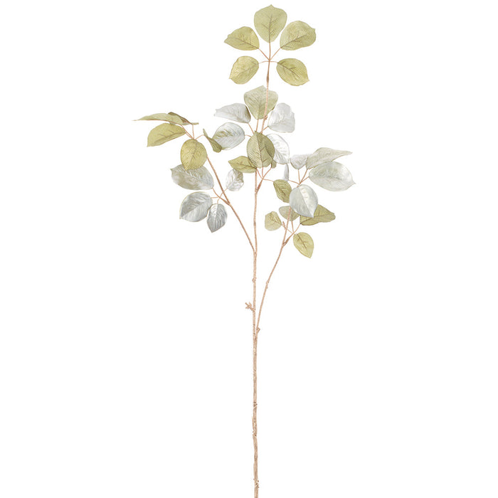 35" Metallic Artificial Baby Schefflera Leaf Stem -Green/Silver (Pack of 12) - XFS793-GR/SI