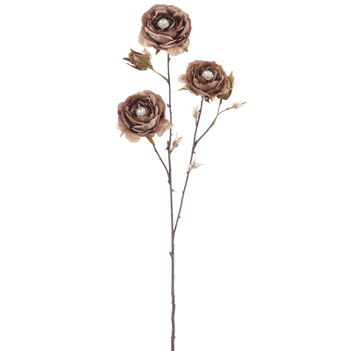31" Diamond Velvet Artificial Rose Flower Stem -Brown/Green (Pack of 12) - XFS795-BR/GR