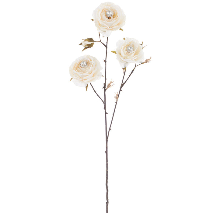 31" Diamond Velvet Artificial Rose Flower Stem -Cream (Pack of 12) - XFS795-CR