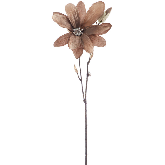 25" Diamond Velvet Artificial Magnolia Flower Stem -Brown/Green (Pack of 12) - XFS798-BR/GR