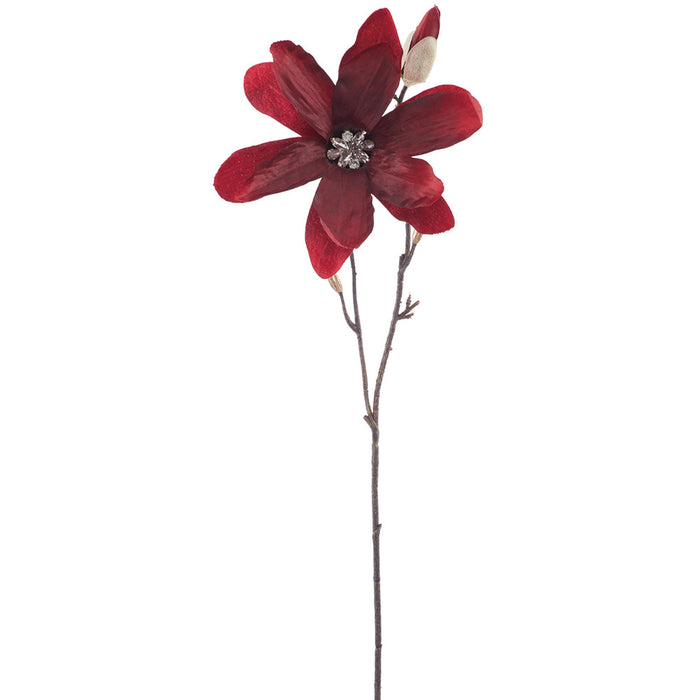 25" Diamond Velvet Artificial Magnolia Flower Stem -Red/Burgundy (Pack of 12) - XFS798-RE/BU