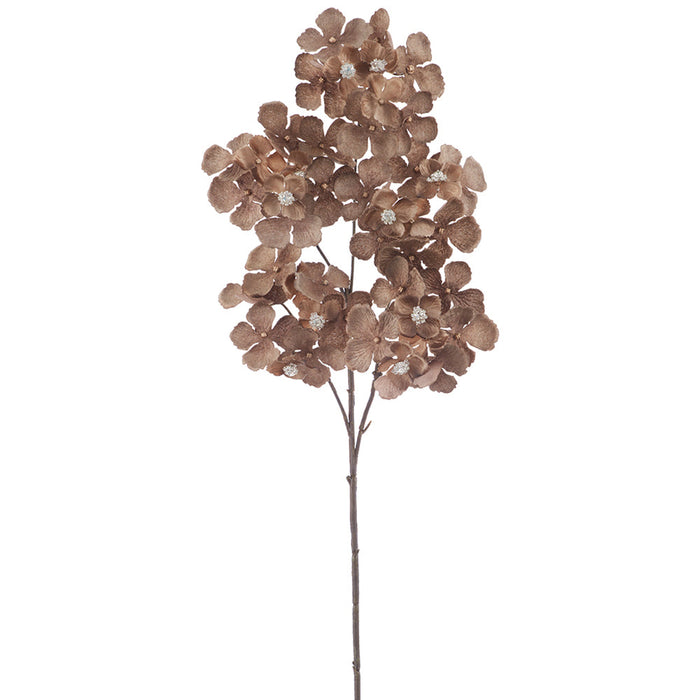 24" Diamond Velvet Artificial Hydrangea Flower Stem -Brown/Green (Pack of 12) - XFS799-BR/GR