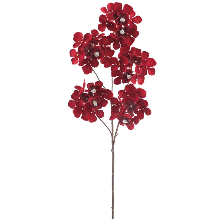24" Diamond Velvet Artificial Hydrangea Flower Stem -Red/Burgundy (Pack of 12) - XFS799-RE/BU