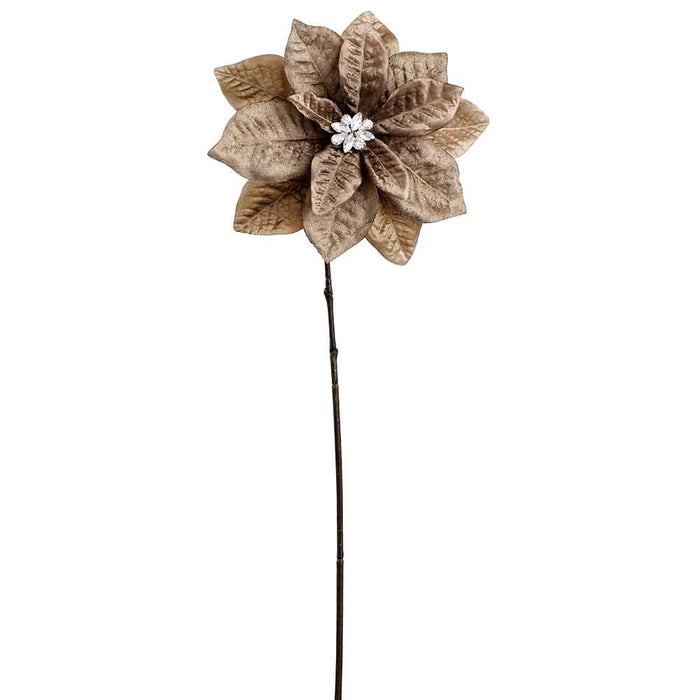 25" Diamond Velvet Artificial Poinsettia Flower Stem -Brown/Green (Pack of 12) - XFS800-BR/GR