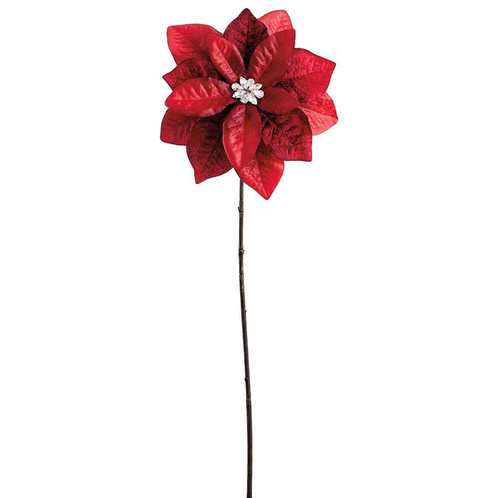 25" Diamond Velvet Artificial Poinsettia Flower Stem -Red/Burgundy (Pack of 12) - XFS800-RE/BU