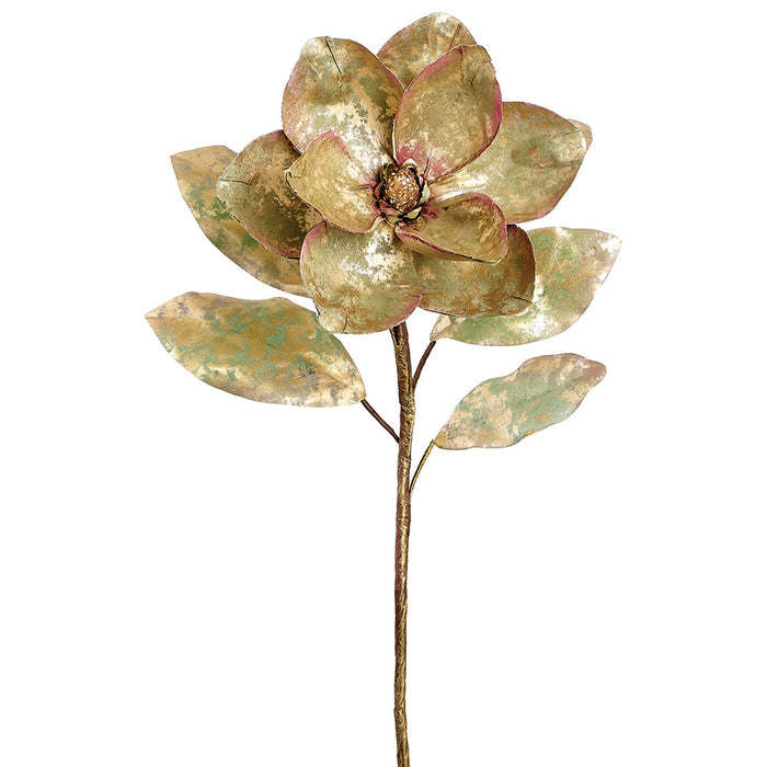 23" Metallic Artificial Magnolia Flower Stem -Green (Pack of 12) - XFS844-GR