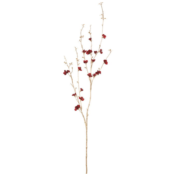 55" Velvet Artificial Quince Blossom Flower Stem -Red (pack of 12) - XFS886-RE
