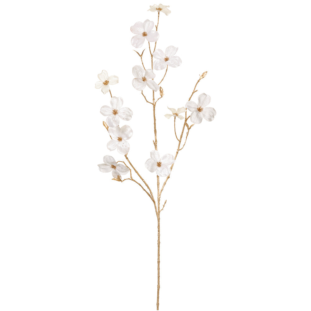 40" Velvet Artificial Dogwood Blossom Flower Stem -Cream (Pack of 12) - XFS887-CR