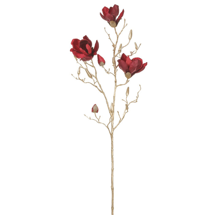 35" Velvet Artificial Magnolia Flower Stem -Red (pack of 12) - XFS888-RE