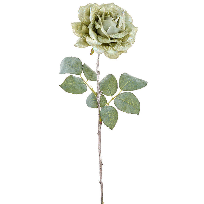 25.5" Antique Metallic Artificial Rose Flower Stem -Green (Pack of 12) - XFS913-GR
