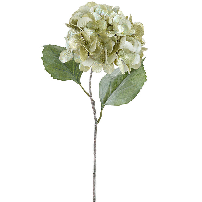 24" Antique Metallic Artificial Hydrangea Flower Stem -Green (Pack of 12) - XFS918-GR