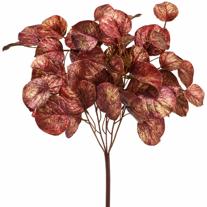 16" Outdoor UV-Resistant Artificial Shimmer Eucalyptus Plant -Burgundy/Gold (Pack of 12) - XFS956-BU/GO