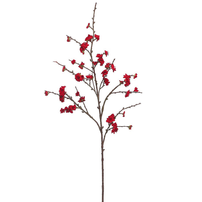 41" Artificial Velvet Plum Blossom Flower Spray -Red (pack of 12) - XFV706-RE