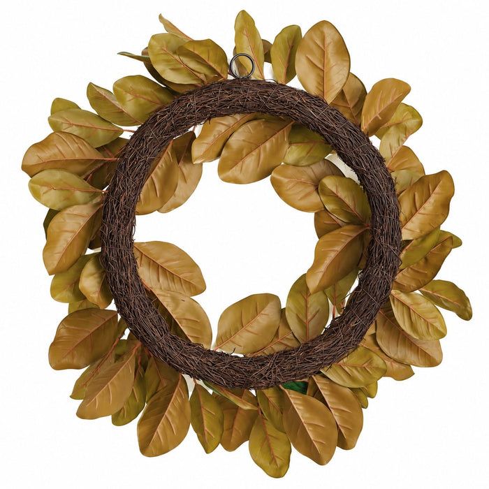 28" Magnolia Silk Flower Wreath -White/Green (Pack of 2) - XFW001-WH
