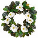 28" Magnolia Silk Flower Wreath -White/Green (Pack of 2) - XFW001-WH