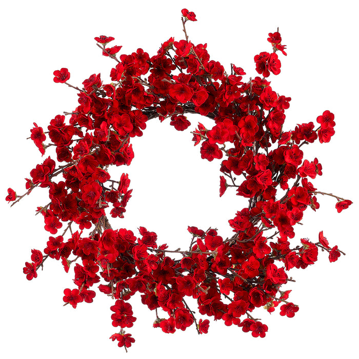 20" Artificial Velvet Plum Blossom Flower Hanging Wreath -Red (pack of 2) - XFW362-RE