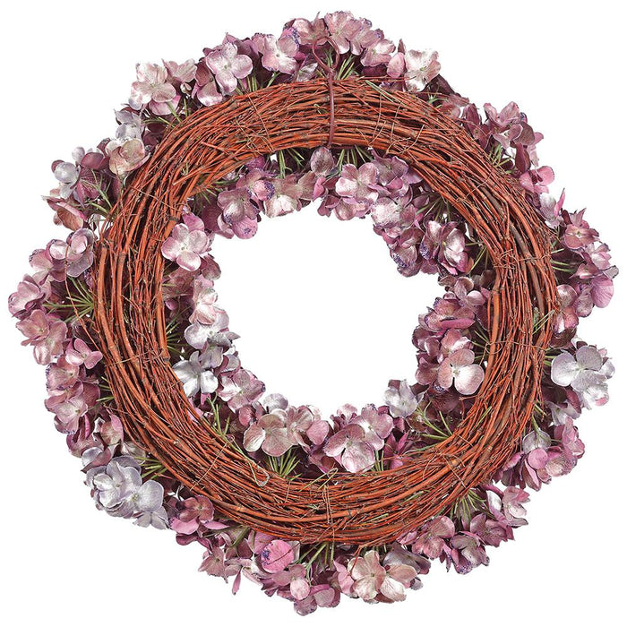 22" Glittered Metallic Silk Hydrangea Wreath -Purple/Blue (Pack of 4) - XFW634-PUBL