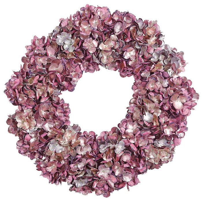 22" Glittered Metallic Silk Hydrangea Wreath -Purple/Blue (Pack of 4) - XFW634-PUBL