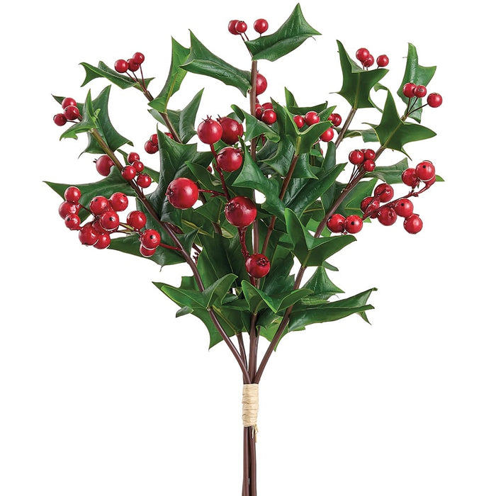 17" Holly Leaf & Berry Artificial Stem Bundle -Red/Green (Pack of 12) - XHB012-RE/GR