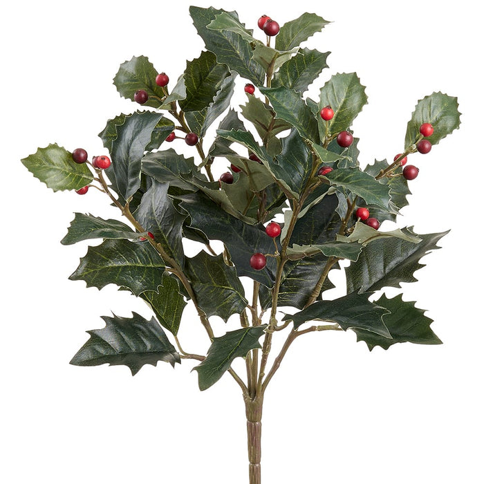 14" Holly Leaf & Berry Artificial Plant -Green/Red (Pack of 12) - XHB013-GR/RE