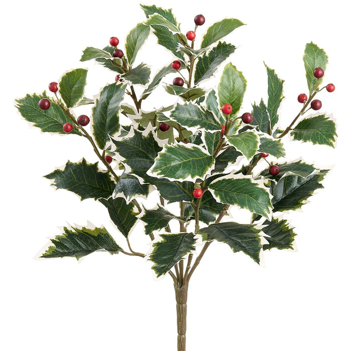 14" Holly Leaf & Berry Artificial Plant -Variegated/Red (Pack of 12) - XHB013-VG/RE