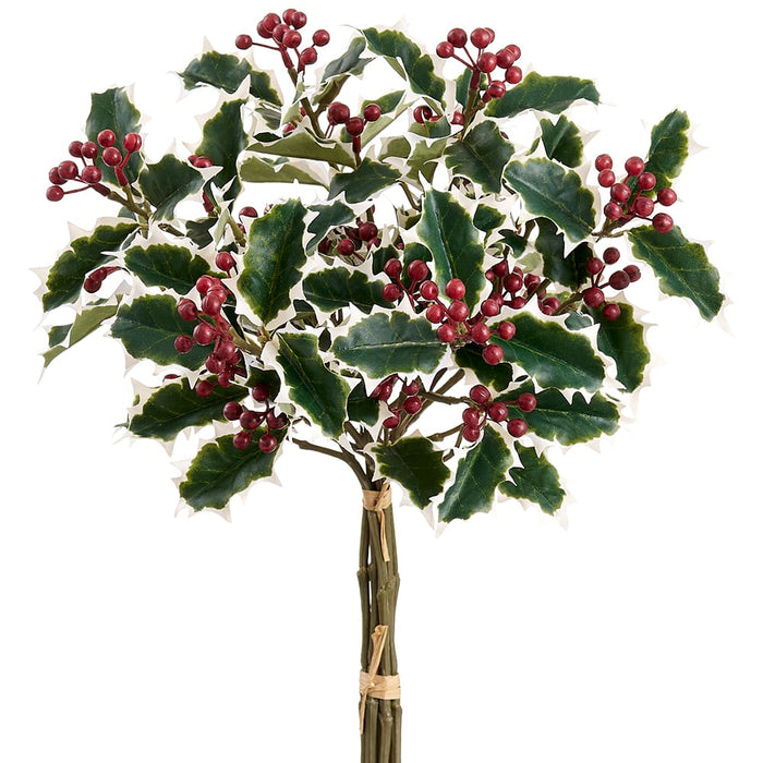 13" Holly Leaf & Berry Artificial Stem Bundle -Variegated/Red (Pack of 6) - XHB018-VG/RE