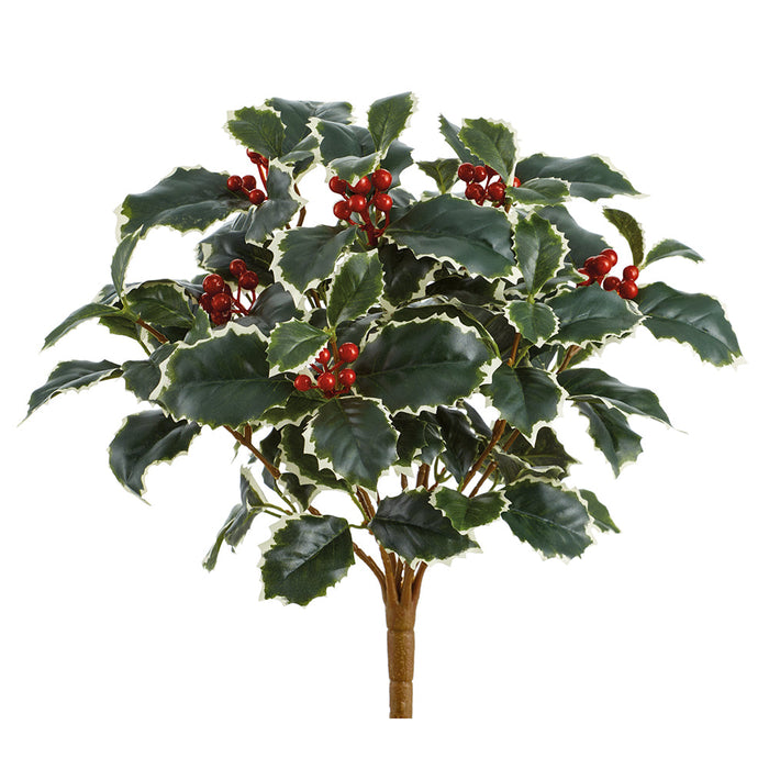15" Artificial Holly Leaf & Berry Plant -Variegated/Red (Pack of 12) - XHB055-VG/RE