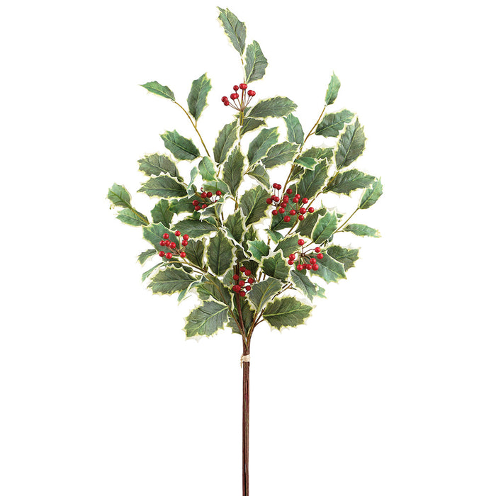 29" Artificial Holly Leaf & Berry Stem Bundle -Variegated/Red (Pack of 6) - XHB210-VG/RE