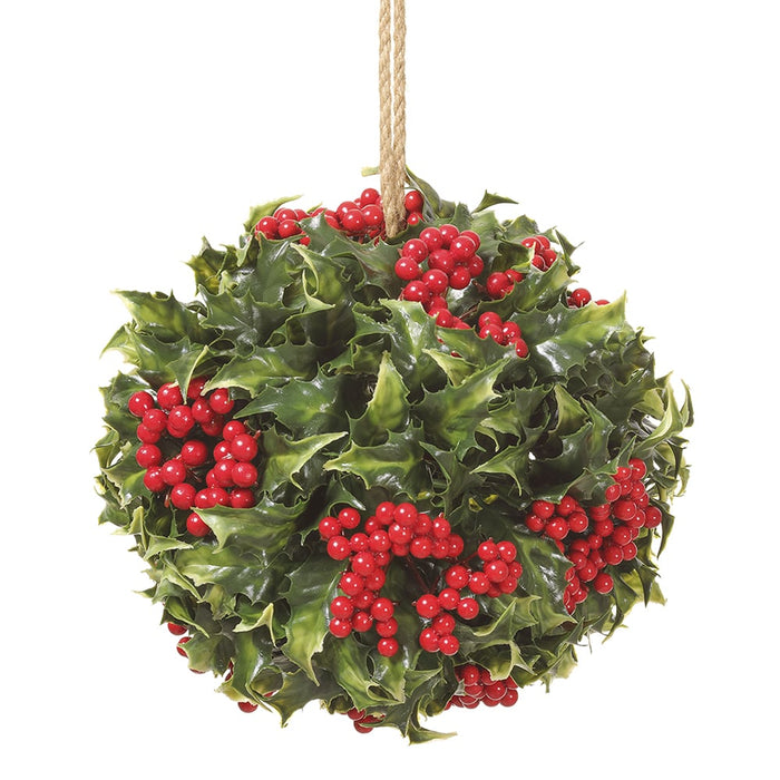 10" Holly Leaf & Berry Ball-Shaped Artificial Topiary -Variegated (pack of 6) - XHF141-VG