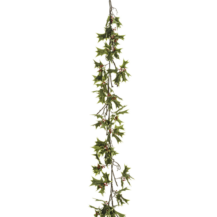 6' Artificial Holly Leaf With Berries Garland -Variegated/Red (pack of 2) - XHG072-VG/RE