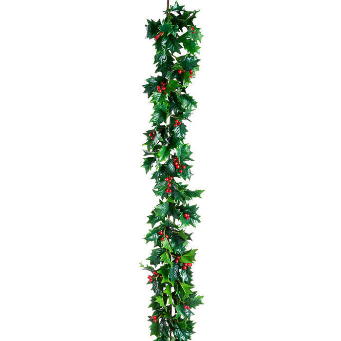 5' Artificial Holly Leaf Garland -Green/Red (Pack of 4) - XHG314-GR/RE