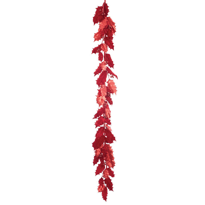6' Metallic Velvet Artificial Holly & Berry Garland -Red (Pack of 2) - XHG744-RE
