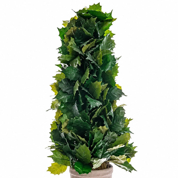 23" Iced Holly Cone-Shaped Artificial Topiary w/Cement Pot -Green/Ice (Pack of 2) - XHI410-GR/IC
