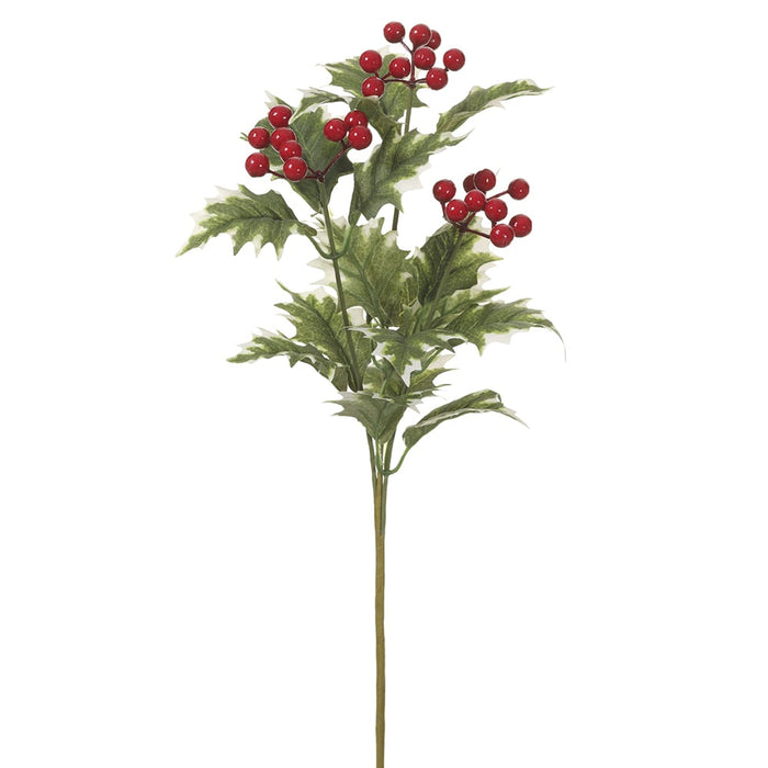 16" Holly & Berry Artificial Stem Pick -Variegated/Red (pack of 12) - XHK003-VG/RE