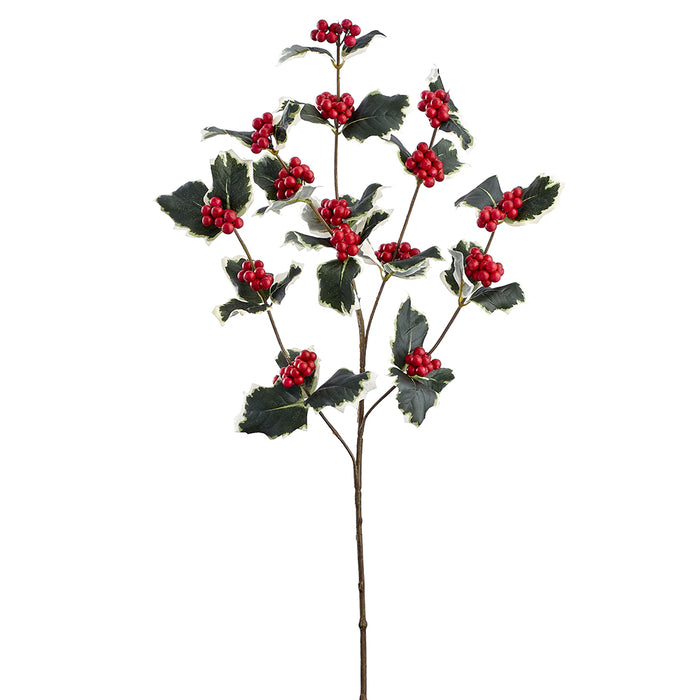 26" Artificial Holly Leaf & Berry Stem -Variegated (pack of 12) - XHS063-VG