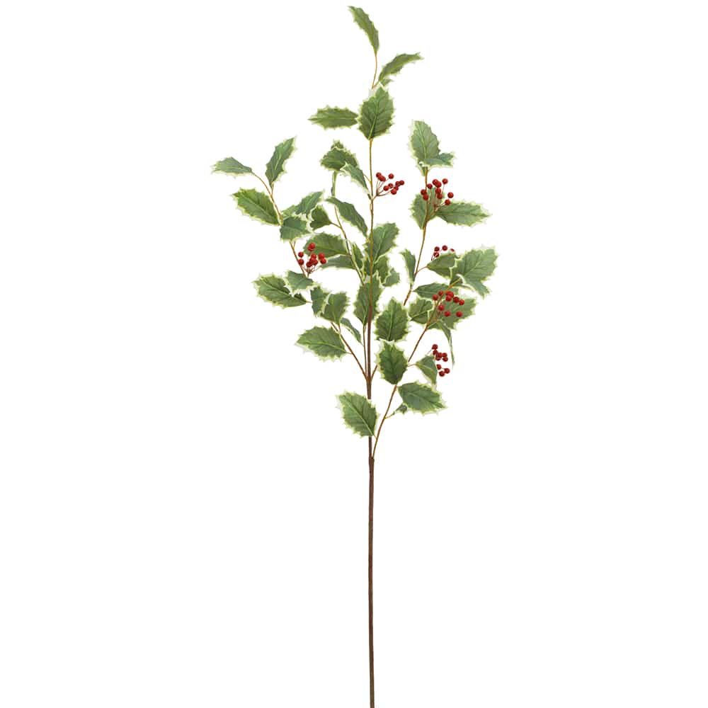 40" Holly Leaf & Berry Artificial Stem -Variegated/Red (Pack of 12) - XHS207-VG/RE