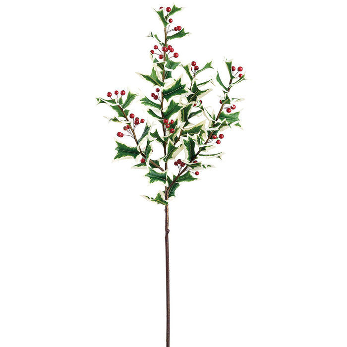 38" Artificial Holly Leaf & Berry Stem -Variegated/Red (Pack of 12) - XHS518-VG/RE