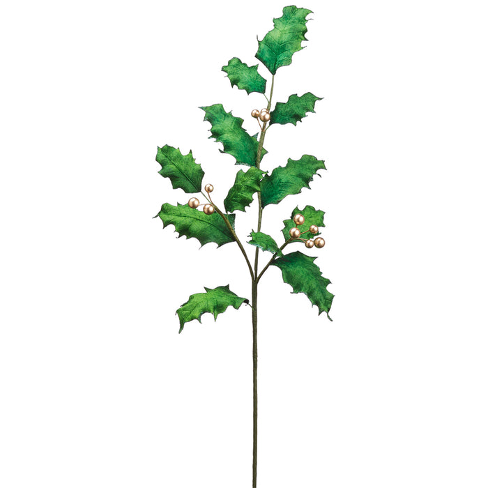 28" Artificial Holly Leaf & Berry Stem -Green/Gold (pack of 6) - XHS595-GR/GO