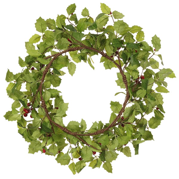 22" Artificial Mini Holly Leaf & Berry Wreath -Green/Red (Pack of 4) - XHW010-GR