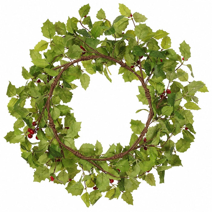22" Artificial Mini Holly Leaf & Berry Wreath -Green/Red (Pack of 4) - XHW010-GR